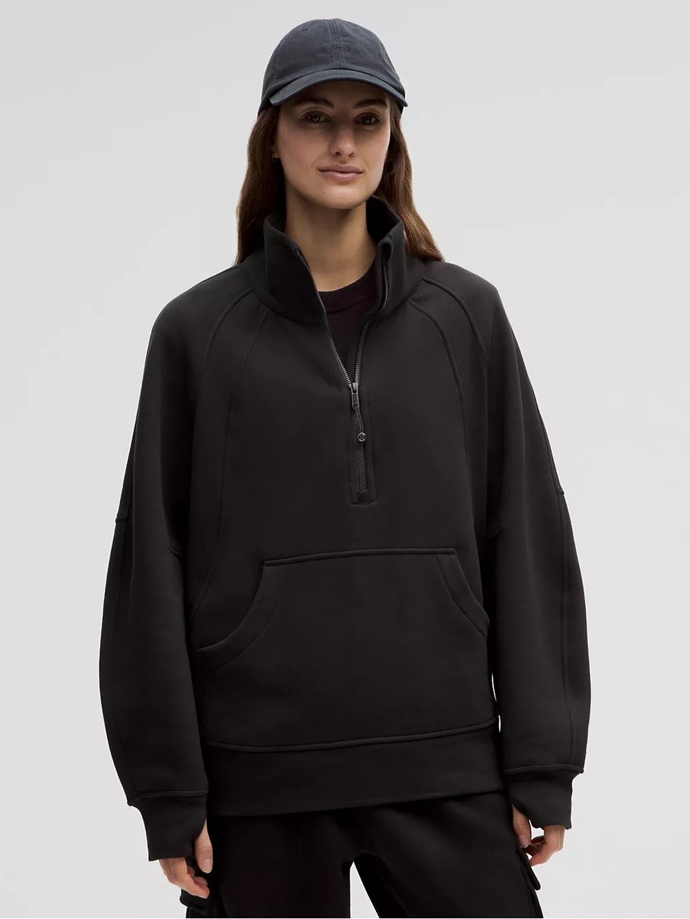 Lululemon Scuba Oversized Funnel Neck Half Zip Black M/L NWT Thumbholes - Picture 1 of 9